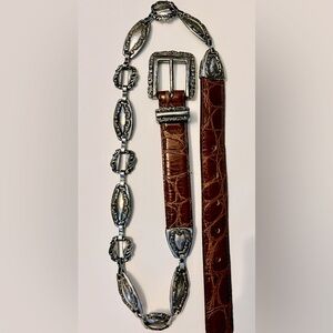 Brighton croc embossed leather belt with Silver band Size M​